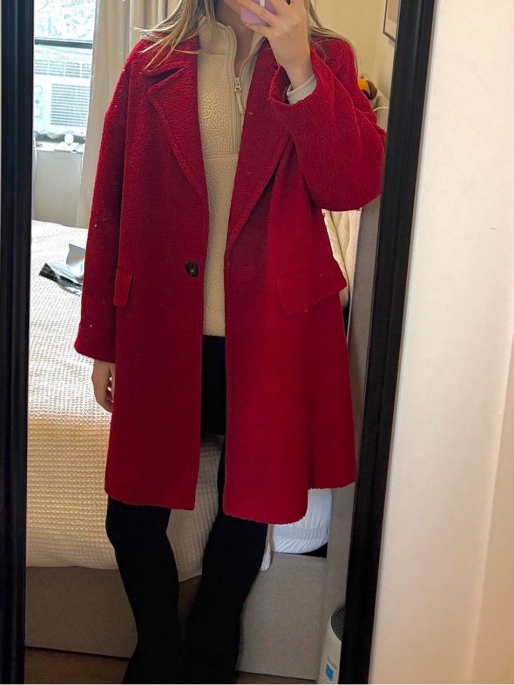 Massimo Dutti Red Textured Wool Pea Coat - Picture 5 of 5